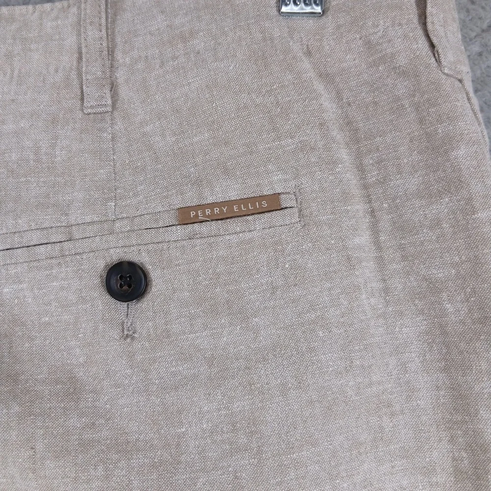 Perry Ellis Linen Blend‎ Flat Front Drawstring Casual Pants 36x30 Beige